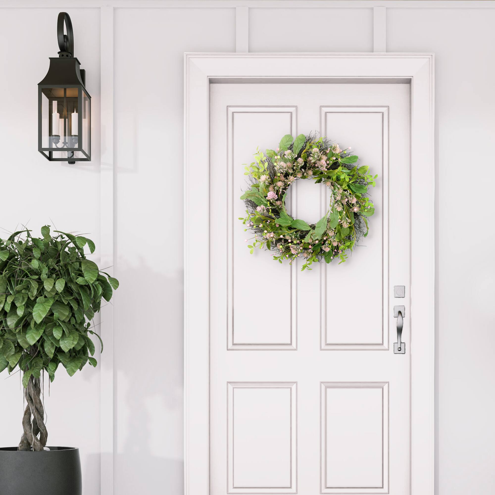 24" Light Pink Spring Echinops Floral Wreath